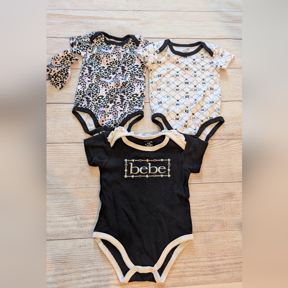 Bebe Baby Girl Bundle Of 3 Onesies Size 6-9 Months